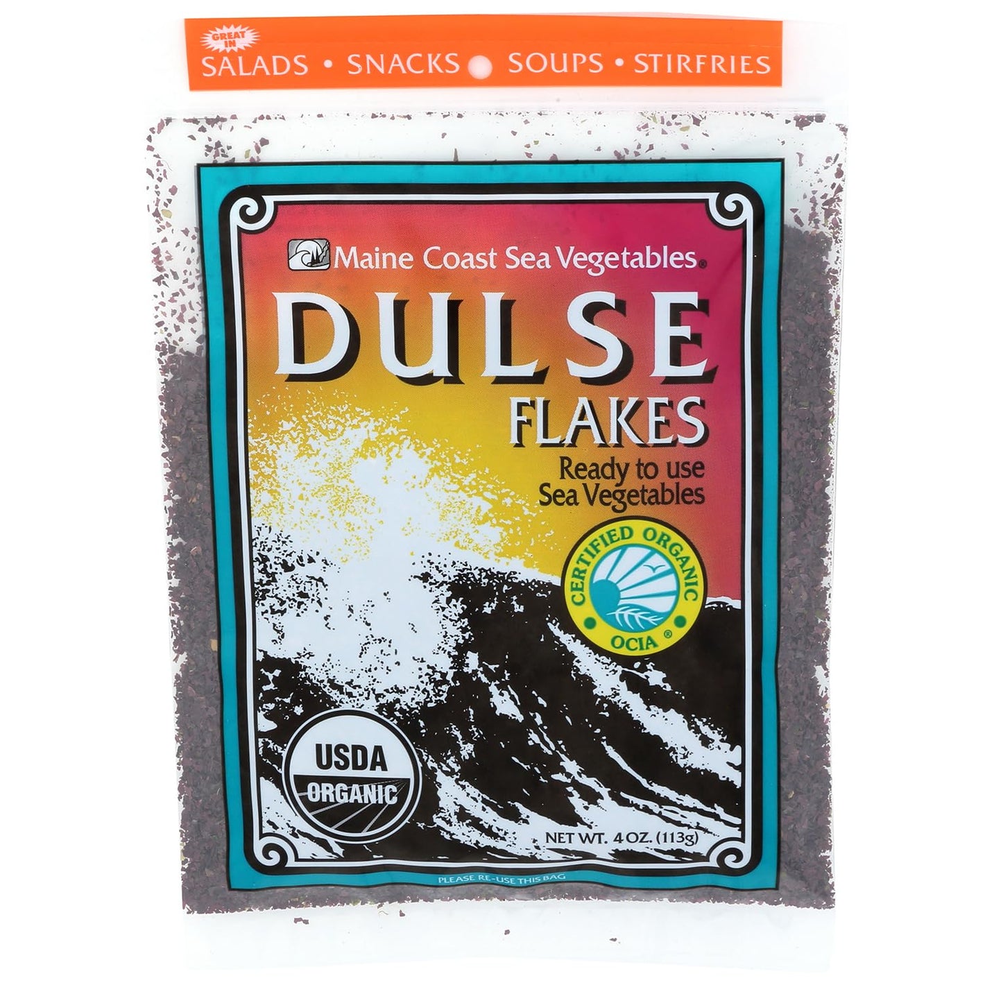 Maine Coast Sea Vegetables Organic Dulse Flakes | Seaweed Snacks | Rich in Iodine, Protein & Minerals | Harvested from North Atlantic | Great for Salads, Soup & Smoothies | 4 oz (Pack of 1)