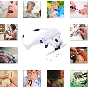 Headband Magnifier Glasses LED Magnifying Loupe Head Mount Magnifier Hands—Free Bracket and Headband are Interchangeable 5 Replaceable Lenses1.0X,1.5X,2.0X,2.5X,3.5X (Upgraded Version)