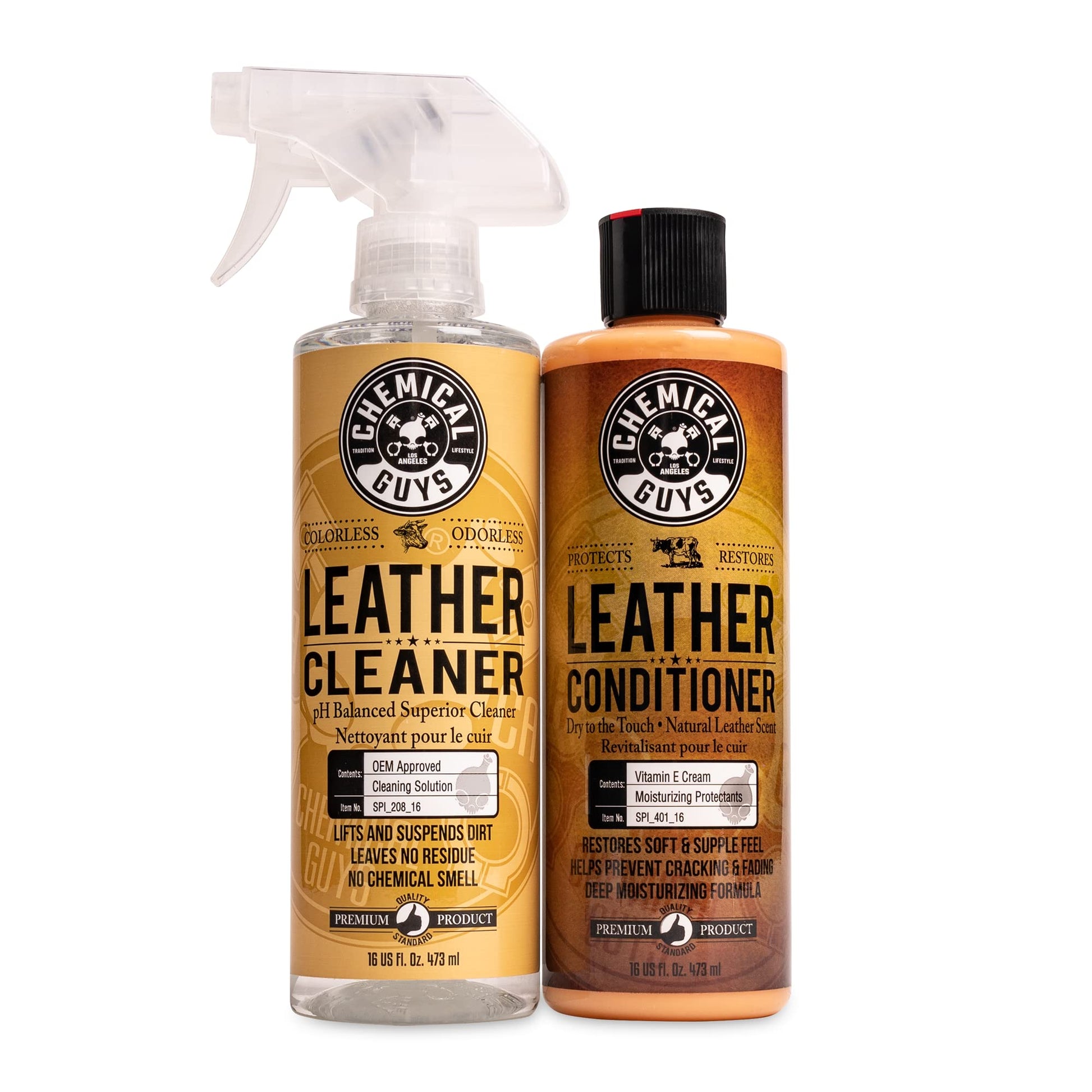 Buy now Chemical Guys Leather Cleaner and Conditioner Kit - 2 Bottles (4 oz Each), Car Cleaner and Conditioner, Safely Cleans & Conditions Leather Car Interiors, Furniture, Shoes, Boots, Bags, Apparel & More 16 Fl Oz KIT at indiglob india