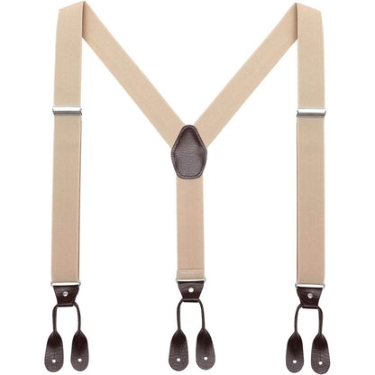 AWAYTR Mens Brown Button End Suspenders - Adjustable Elastic Y Shape Tuxedo Suspender