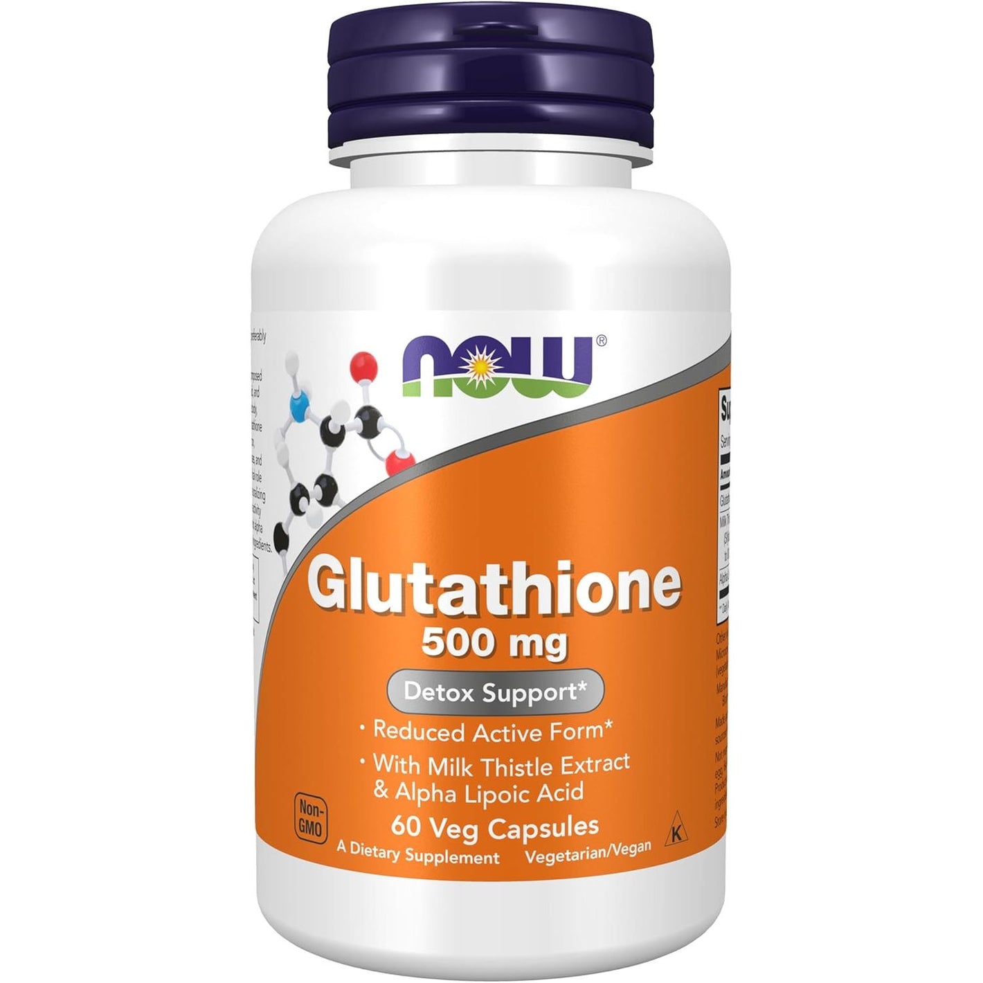 NOW Foods Supplements, Glutathione 500 mg, With Milk Thistle Extract & Alpha Lipoic Acid, Free Radical Neutralizer*, 60 Veg Capsules