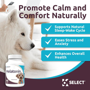 K9 Select Melatonin for Dogs - Calming Aid Tasty Dog Supplement - Helps Overall Health with Quiet Moments and Composure - Reduce Stress Calming Treats for Small Dogs - 1 mg, 180 Vegetable Capsules