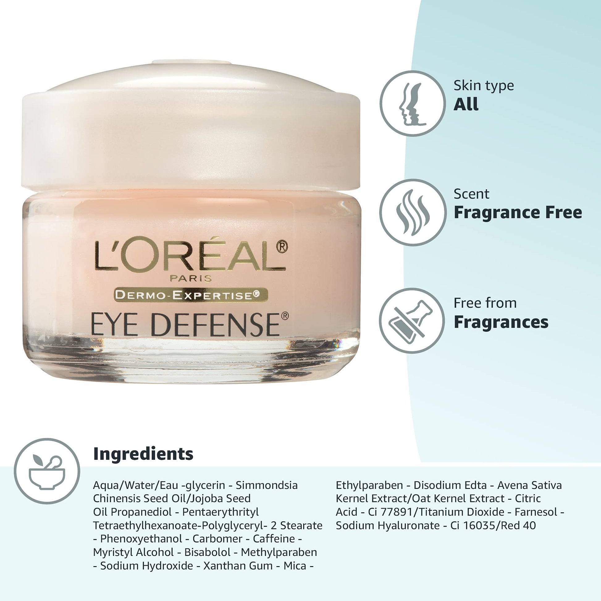 Buy now L'Oreal Paris Dermo-Expertise Eye Defense Eye Cream with Caffeine and Hyaluronic Acid 0.5 oz at indiglob india