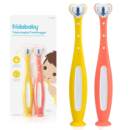 Frida Baby Triple-Angle Toothhugger Training Toddler Toothbrush | Toddler Toothbrush 2 Years and Up, Cleans All Sides at Once | Pink