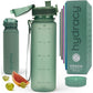 Hydracy Water Bottle with Time Marker -Large BPA Free Water Bottle & No Sweat Sleeve -Leak Proof Gym Bottle with Fruit Infuser Strainer & Times to Drink -Ideal for Fitness Sports & Outdoors