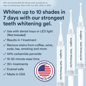 Auraglow 44% Teeth Whitening Gel Syringe Refill Pack, 44% Carbamide Peroxide, (3X) 5ml Syringes, 30 Whitening Treatments - My Store