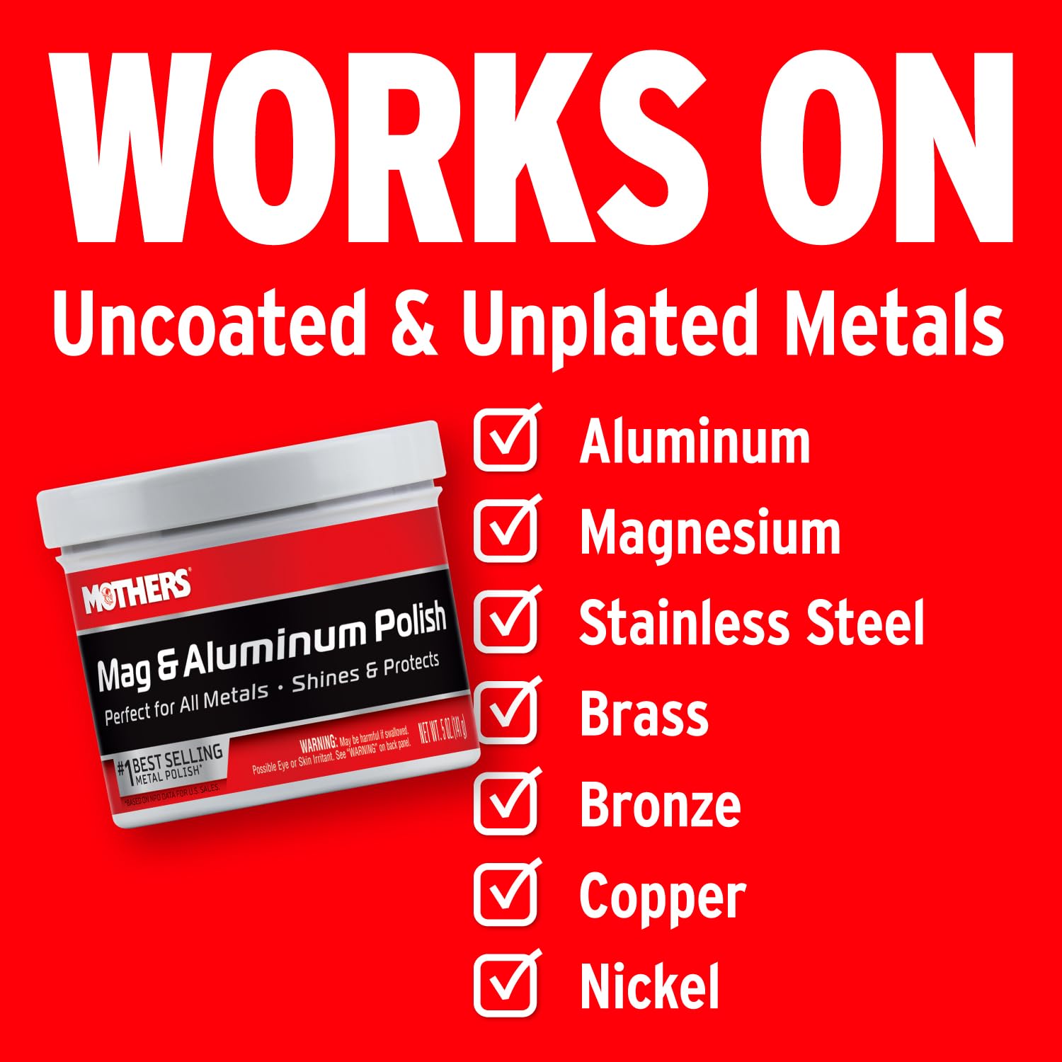 Buy now Mothers Mag & Aluminum Polish, 5 oz. — Brilliant Shine, Easy to Use, For All Uncoated & Unplated Metals Including Aluminum Wheels, Stainless Steel Trim and Exhaust Tips, Brass & More (05100) at indiglob india