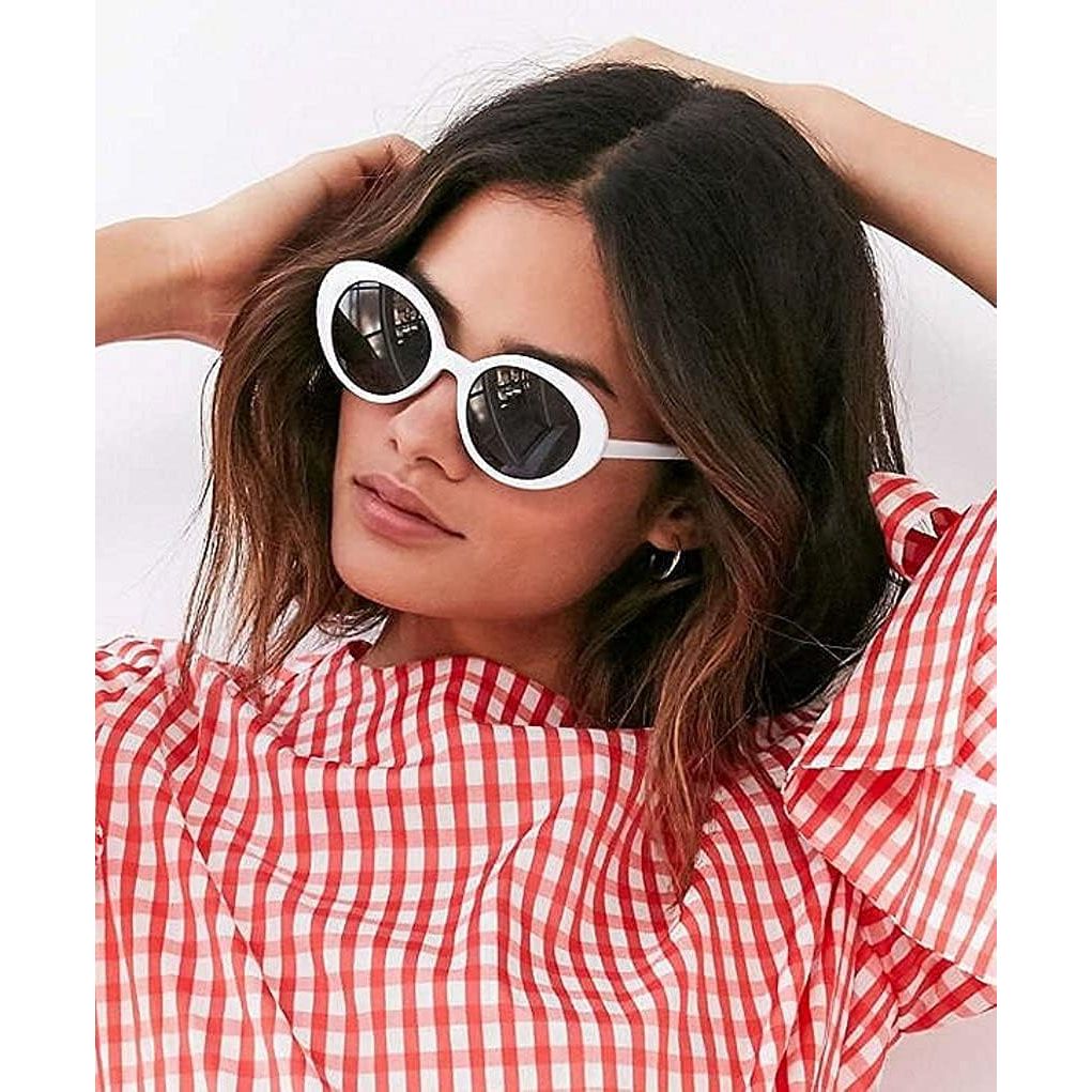 Buy now My Shades - White Oval Round Sunglasses Thick Bold Retro Clout Goggles (White, Smoke), Large at indiglob india