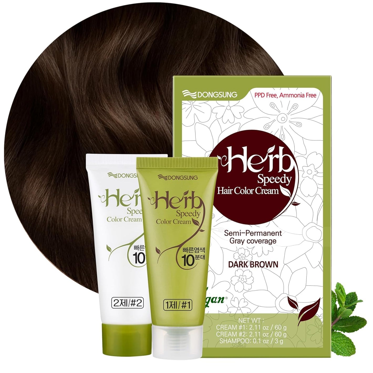 PPD Free Hair Dye, Ammonia Free Hair Color Dark Brown Contains Sun Protection Odorless No more Eye and/or Scalp Irritations From Coloring For Sensitive Scalp