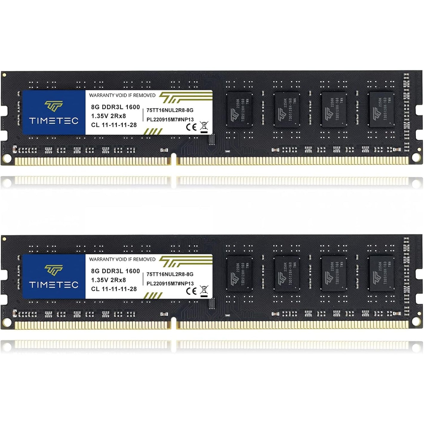 Timetec 16GB KIT(2x8GB) DDR3L / DDR3 1600MHz (DDR3L-1600) PC3L-12800 / PC3-12800 Non-ECC Unbuffered 1.35V/1.5V CL11 2Rx8 Dual Rank 240 Pin UDIMM Desktop PC Computer Memory RAM(SDRAM) Module Upgrade
