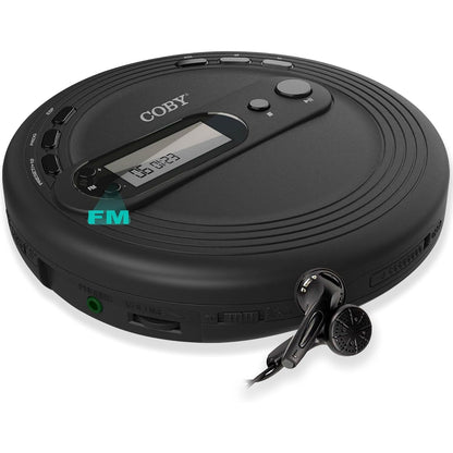 Coby Portable CD Player with Headphones, FM Radio and MP3 Compatible, LCD Display, 60-Second Anti-Skip Protection, Shockproof Design for Easy Travel, Includes Micro USB Cable for Charging