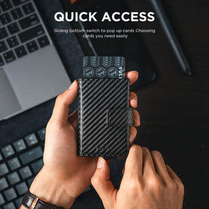 VULKIT RFID Card Wallet for Men, Slim Compact Men's Wallet, Leather RFID Blocking Credit Card Holder Wallet, Trifold Thin Metal Security Pop Up Wallet, Gift Box Packing