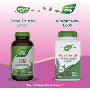 Nature's Way Vitex Fruit, Traditional Menstrual Cycle Support*, Traditional Women's Health Support*, Chasteberry, Vegan, 320 Capsules (Packaging May Vary)