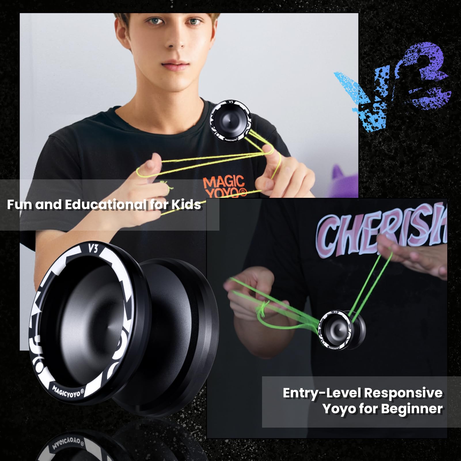 Buy now MAGICYOYO V3 Yoyo for Kids 8-12 or Above, Responsive Yoyo Professional with Dual Function, Professional Trick Yo yo for Adults with 12 Yo-yo Strings, KK Bearing, Bearing Puller, Axle,Case Bag -Black at indiglob india