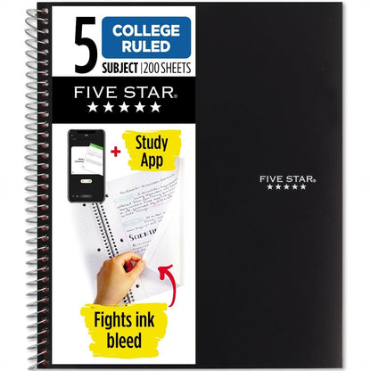 Five Star Spiral Notebook + Study App, 5 Subject, College Ruled Paper, 8-1/2" x 11", 200 Sheets, Fights Ink Bleed, Water Resistant Cover, Amethyst Purple (38748)