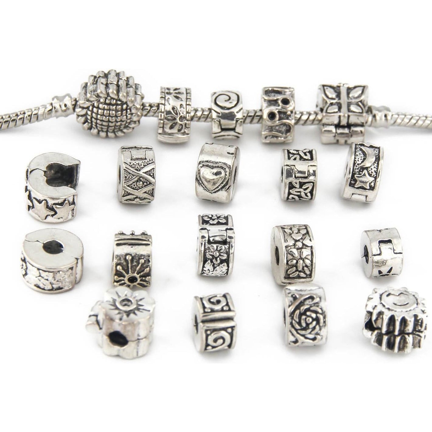 Buy now Yeshan Antique Silver Clip Lock Bead Charms with Rubber Stopper O-Rings at indiglob india