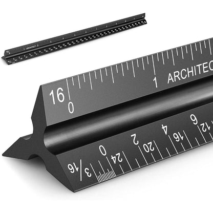 12" Architectural Scale Ruler Aluminum Architect Scale Triangular Scale Ruler for Architects, Draftsman, Students and Engineers, Black