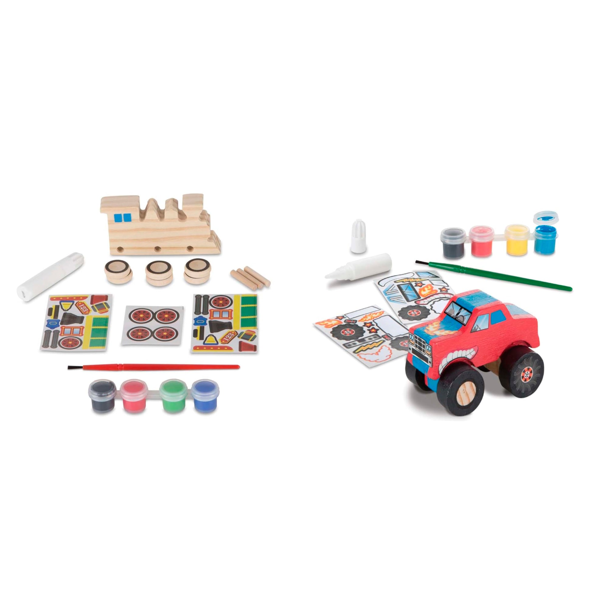 Buy now Melissa & Doug Created by Me! Paint & Decorate Your Own Wooden Vehicles Craft Kit For Kids 2 Pack – Monster Truck, Train at indiglob india