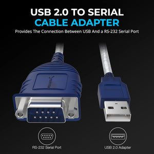 SABRENT USB 2.0 to Serial (9 Pin) DB 9 RS 232 Converter Cable, Prolific Chipset, HEXNUTS, [Windows 11/10/8.1/8/7/VISTA/XP, Mac OS X 10.6 and Above] 2.5 Feet (CB-DB9P)