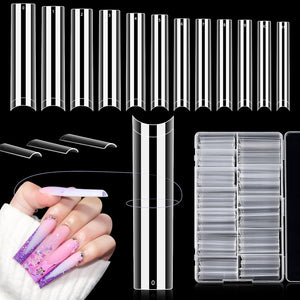 LIONVISON 504PCS No C Curve Clear Nail Tips for Acrylic Nails Professional, 3XL Extra Long Flat Tapered Square Nail Tips, 12 Sizes Half Cover Straight French Fake Nail Tips for Nail Salons Home