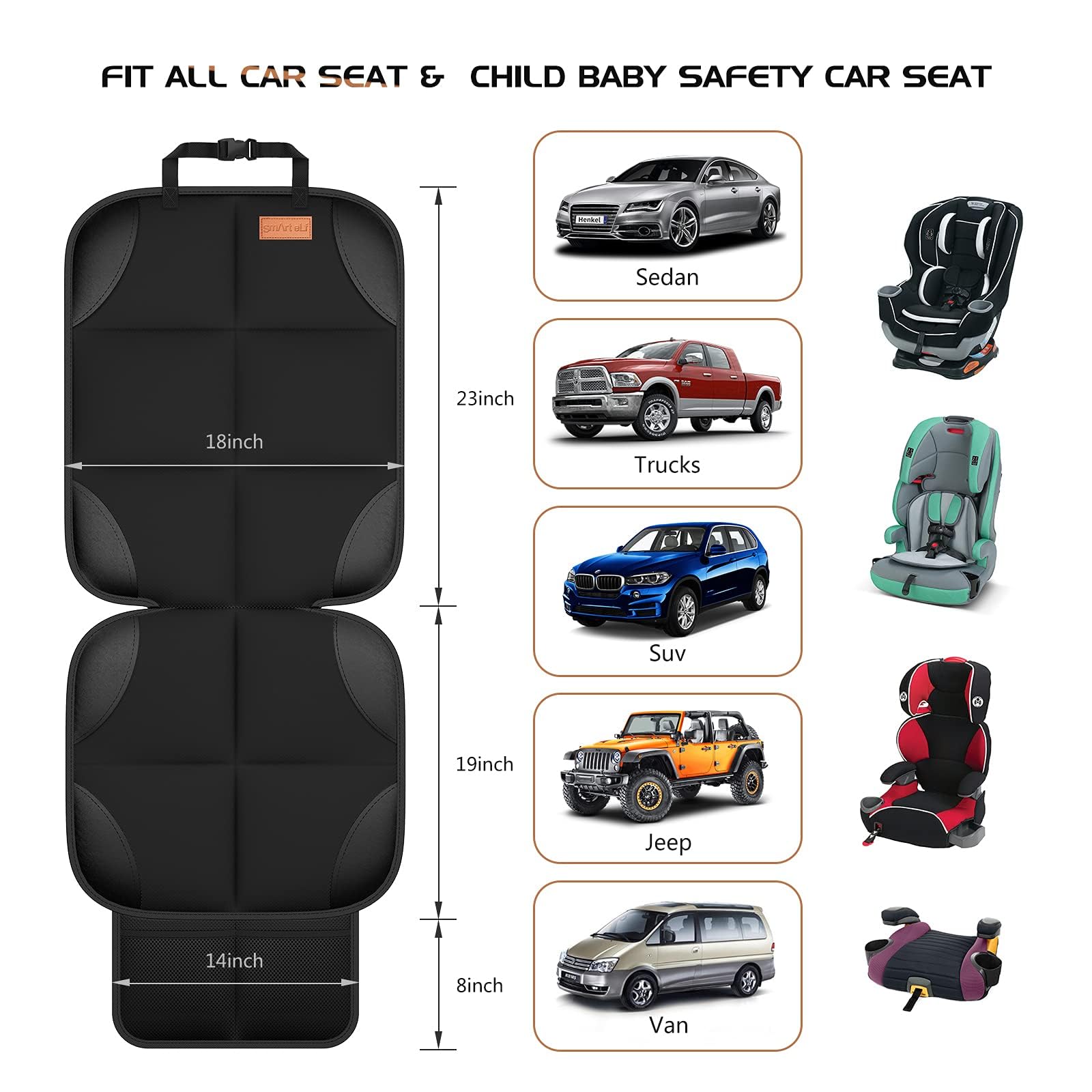 Buy now SMART ELF Car Seat Protector, 2Pack Seat Protector Protect Child Seats with Thickest Padding and Non-Slip Backing Mesh Pockets for Baby and Pet,Sedan SUV Truck (Black) at indiglob india