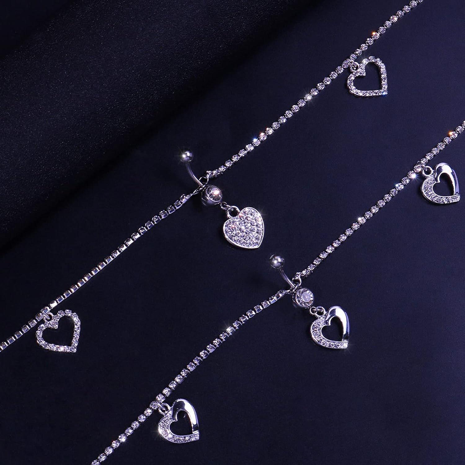 Buy now Sexy Rhinestone Waist Chain Navel Piercing Dangle Belly Button Rings Waist Chain Bikini Crystal Heart Belly Chain for Women Body Jewelry (Heart) at indiglob india