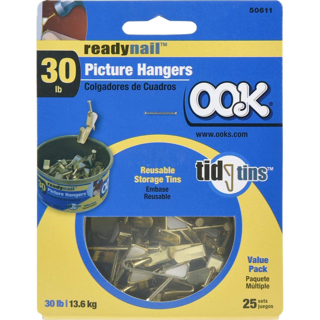 Buy now OOK 535808 Picture Hangers, Art Hangers, Brass, Reusable Picture Hooks, 30lb (25 Set) at indiglob india