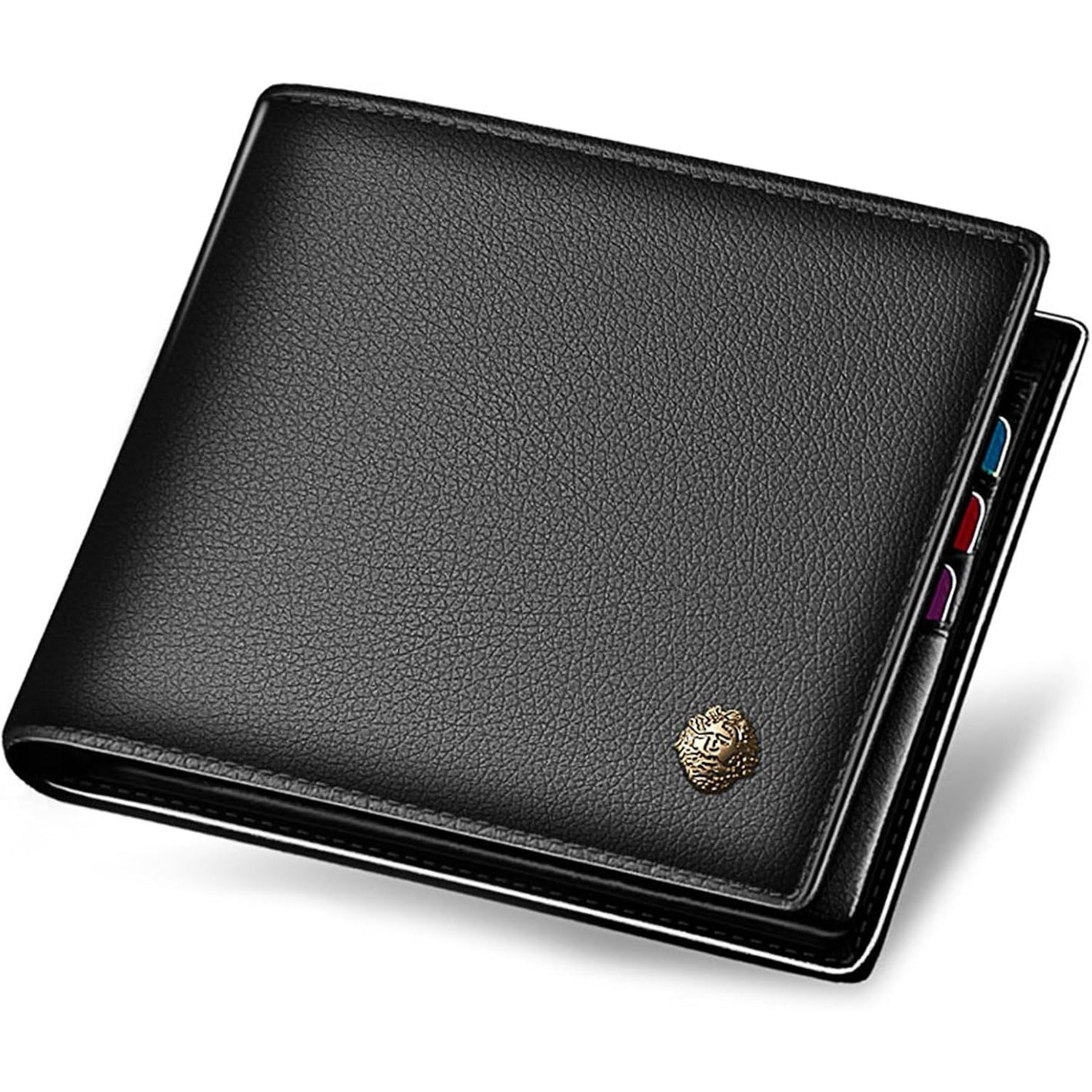 LAORENTOU Men's Wallets Genuine Leather Mens Bifold Wallets with Zipper Coin Pocket Casual Men Purse Slim Wallet