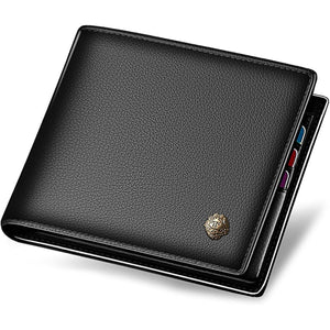 LAORENTOU Men's Wallets Genuine Leather Mens Bifold Wallets with Zipper Coin Pocket Casual Men Purse Slim Wallet