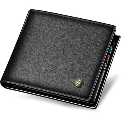 LAORENTOU Men's Wallets Genuine Leather Mens Bifold Wallets with Zipper Coin Pocket Casual Men Purse Slim Wallet