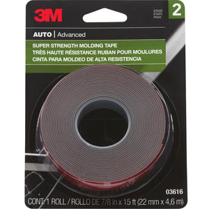 3M Super Strength Molding Tape 03616, 7/8 in x 15 ft, Heavy Duty Double-Sided Automotive Mounting Tape, Weather-Resistant Adhesive for Trim, Emblems, Moldings and Accessories (1 Roll)