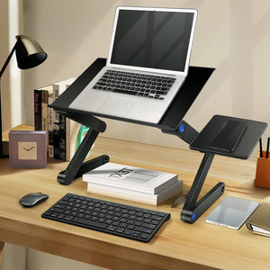 Buy now Adjustable Laptop Stand, Laptop Table Bed, Portable Lap Desk Foldable Table Workstation Notebook Riser Mouse Pad, Ergonomic Laptop Stand 2 CPU Cooling Fan, Best Gifts, Black laptop table at indiglob india