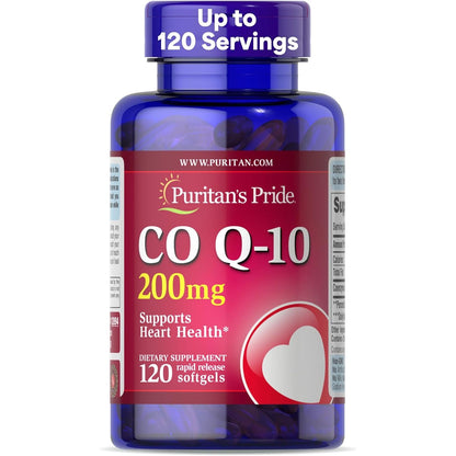 Buy now Puritan's Pride Coenzyme CoQ10 200mg, Dietary Supplement for Heart Health, Blood Pressure, Oral Gum Health, and Healthy Aging Support, 120 Servings, Rapid Release Softgels at indiglob india