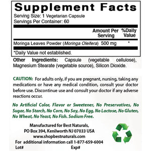 Best Naturals Moringa Superfood 500 mg 60 Veggie Capsules