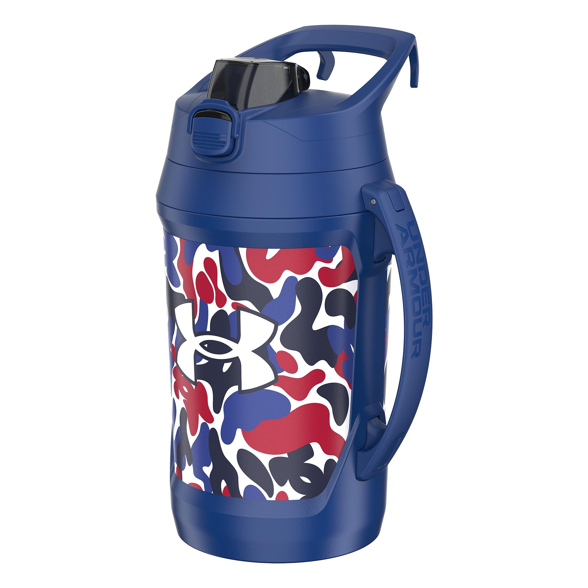 Buy now Under Armour Half Gallon Water Bottle Insulated, 64oz Insulated Water Bottle with Handle, Fence Hook, Leak Resistant, for Baseball, Football & More, Academy/Black Royal Hypercamo at indiglob india