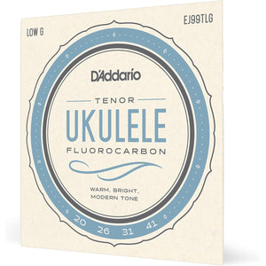 D'Addario Tenor Ukulele Strings, Fluorocarbon, EJ99TLG, Low-G, 4-String Set, Pack of 1