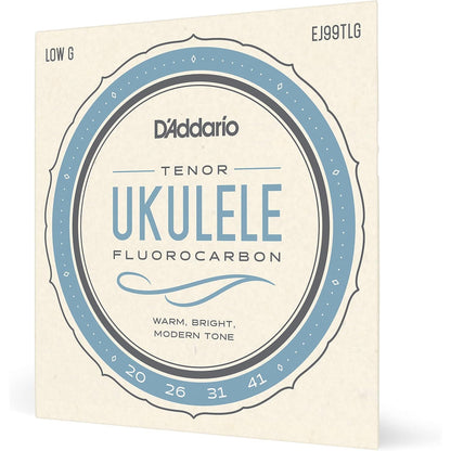 D'Addario Tenor Ukulele Strings, Fluorocarbon, EJ99TLG, Low-G, 4-String Set, Pack of 1
