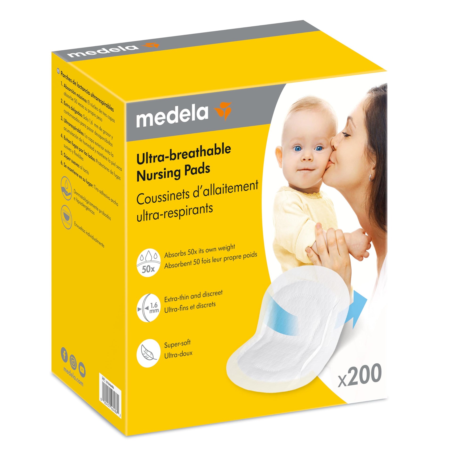 Buy now Medela Ultra-Breathable Nursing Pads, Highly Absorbent, Super Soft, Discreet Design for Comfortable Wear, Pack of 60 at indiglob india