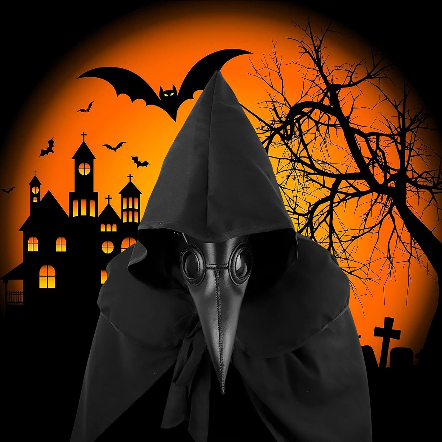 Buy now Halloween Plague Doctor Mask Plague Doctor Costume Obito Mask Steampunk Halloween Mask Horror Scary Halloween Mask Costume Props for Party Prom Halloween Gifts Set（3-pc Set） (Black), 12 inches at indiglob india