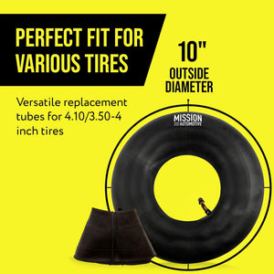 Mission Automotive Replacement Tire Inner Tubes - 2 Pack - Fits 4.10/3.50-4 Inch Wheels - Great for Wheelbarrows, Dollies, Lawn Mowers, Yard Trailers and Other Outdoor Equipment