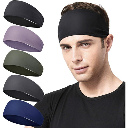 Mens Running Headband,5Pack,Mens Sweatband Sports Headband for Running,Cycling,Basketball,Yoga,Fitness Workout Stretchy Unisex Hairband