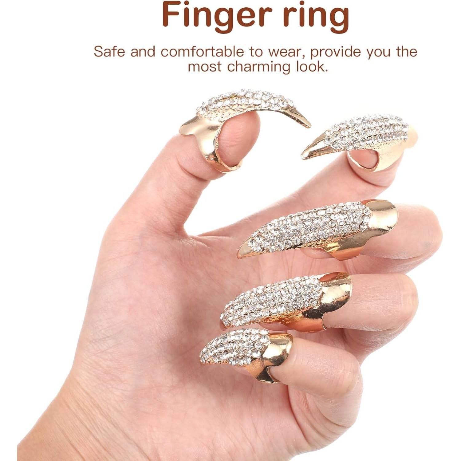 10pcs Halloween False Nail Alloy Gothic Punk Style Talon Claw Paw Finger Rings Cosplay Decoration (3 Sizes) - My Store