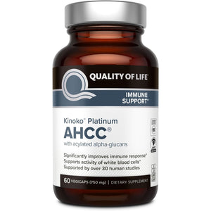 Quality of Life Premium Kinoko Platinum AHCC Herbal Supplement, 750mg per Capsule, for Immune Support, Liver Function, Maintains Natural Killer Cell Activity, Pack of 1, 60 Veggie Capsules