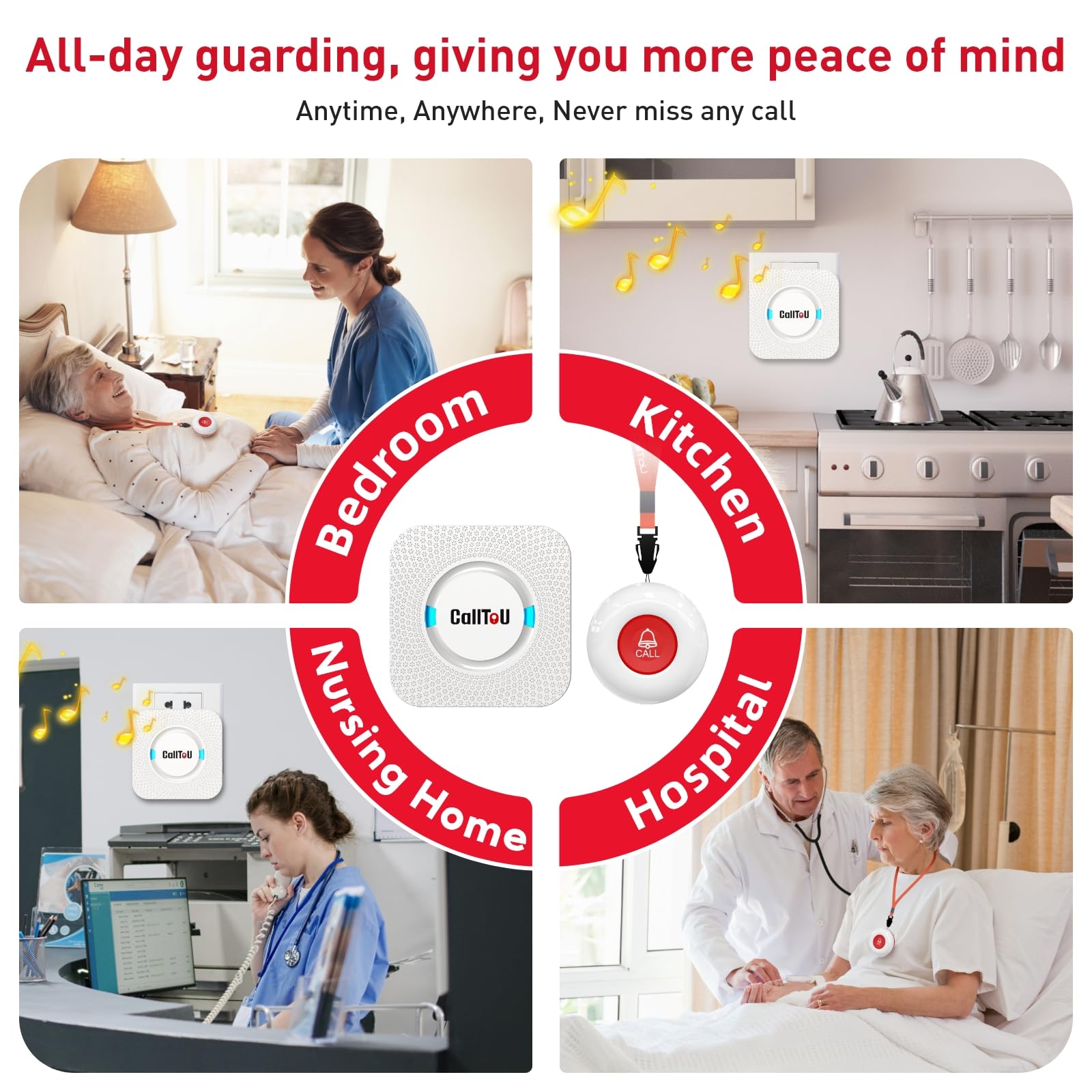 Buy now CallToU Wireless Caregiver Pager Smart Call System 2 SOS Call Buttons/Transmitters 2 Receivers Nurse Calling Alert Patient Help System for Home/Personal Attention Pager 500+Feet Plugin Receiver at indiglob india