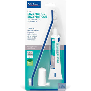 Virbac C.E.T. Oral Hygiene Kit for Cats and Dogs | 3 Piece Set with Dual Ended Toothbrush, Fingerbrush, and Poultry Flavor 2.5 oz tube of Toothpaste | Remove Plaque & Tartar Buildup