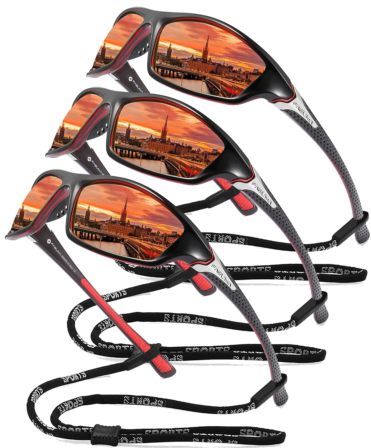 Buy now FAGUMA Sports Polarized Sunglasses For Men Cycling Driving Fishing UV400 Protection 06 Red+red+red(3 Pack) at indiglob india