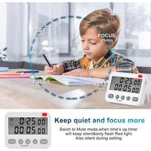 Pomodoro 25, 5 Minute Adjustable Productivity Timer White