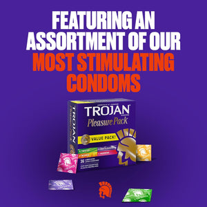TROJAN Pleasure Pack Assorted Condoms, Lubricated Condoms, 36 Count