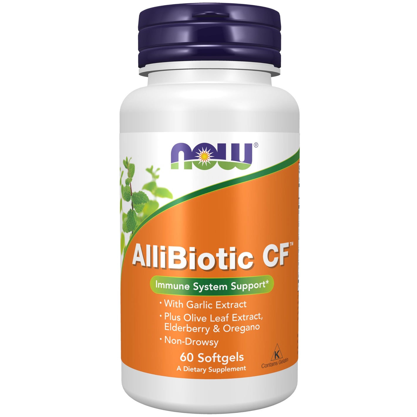 Buy now NOW Supplements, AlliBiotic CFƒ?›, with Garlic Extract, Olive Leaf Extract, Elderberry & Oregano, Non-Drowsy Formula, 60 Softgels at indiglob india