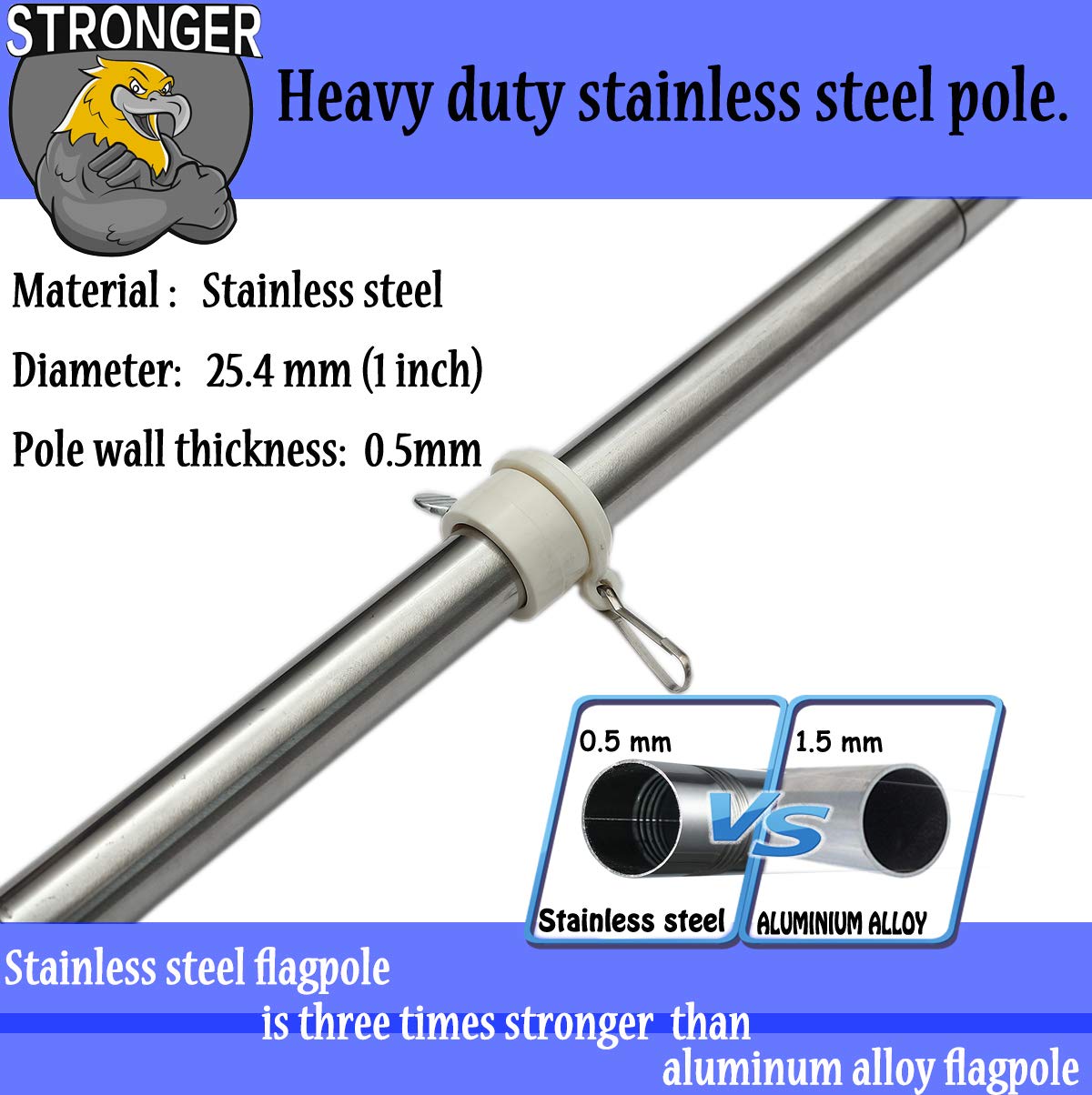 Buy now 6 FT Flag Pole Kit,Stainless Steel Heavy Duty Flagpole and White Flagpole Mounting Bracket Rustproof for Outdoor Garden Roof Walls Yard Truck at indiglob india